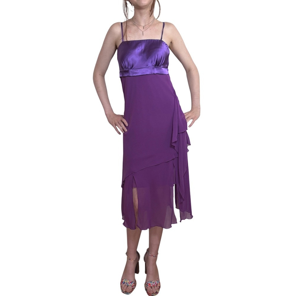 VTG Y2K Satin Chiffon‎ Slip Dress Womens S Asymmetrical Fairy Dance Party